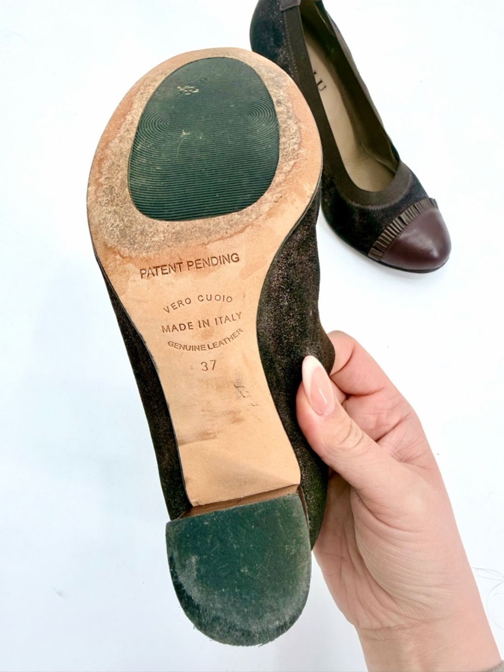 ANYI LU Metallic Suede Cap Toe Block Heel Pumps Brown Bronze - Picture 5 of 10